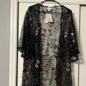 Beautiful floral shawl with tags, Black background with multi-colored floral